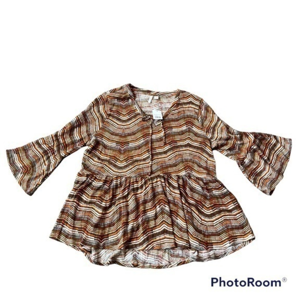 New Est 1946 striped peplum bell sleeve shirt